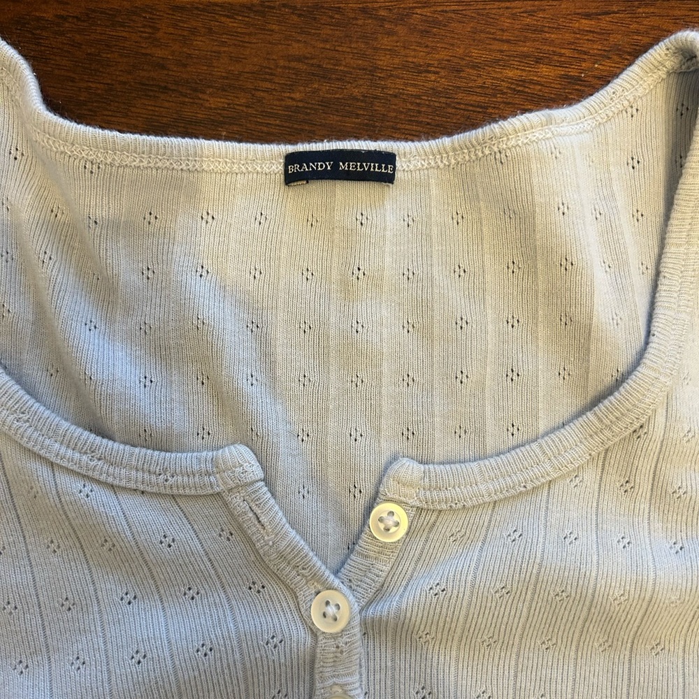 Brandy Melville Light Blue Ribbed Henley Long Sleeve Top - Picture 2 of 2